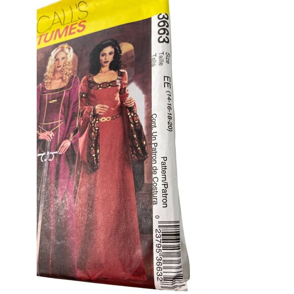 McCalls Costumes Sewing Pattern 3663 Sizes EE 14-16-18-20 Medieval Dresses NEW - Picture 2 of 6